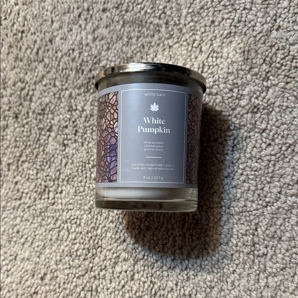 White Barn White Pumpkin Candle with Purple Accents